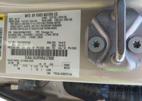 2017 Lincoln Mkz Hybrid Premiere из США, поврежденный, VIN 3LN6L5KU9HR657000